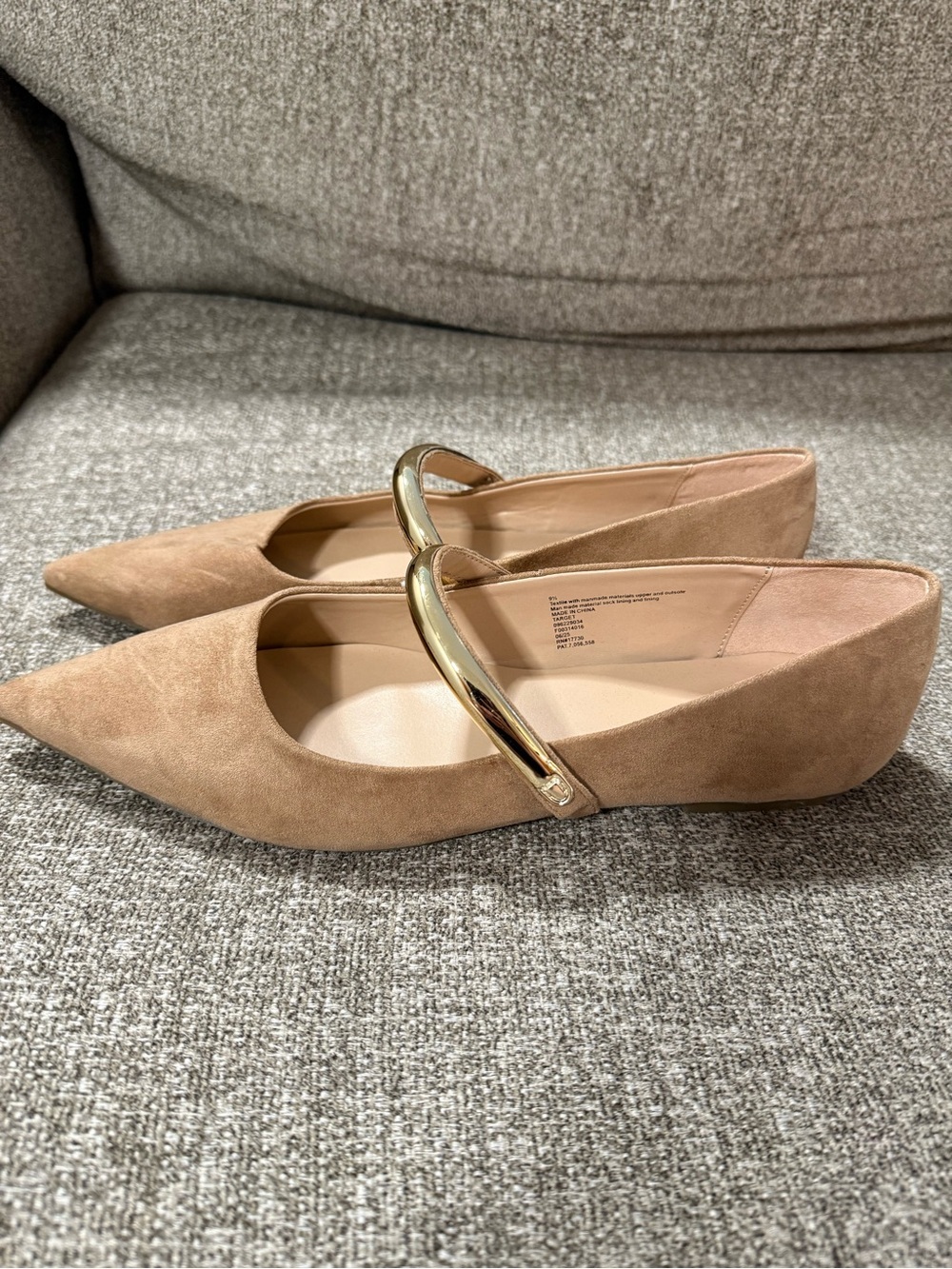 a new day Tan Suede Pointed-Toe Flats with Gold Accent Strap